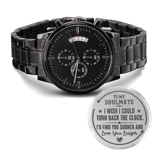 To My Soulmate Turn Back the Clock (Charcoal Black) – Men's Watch
